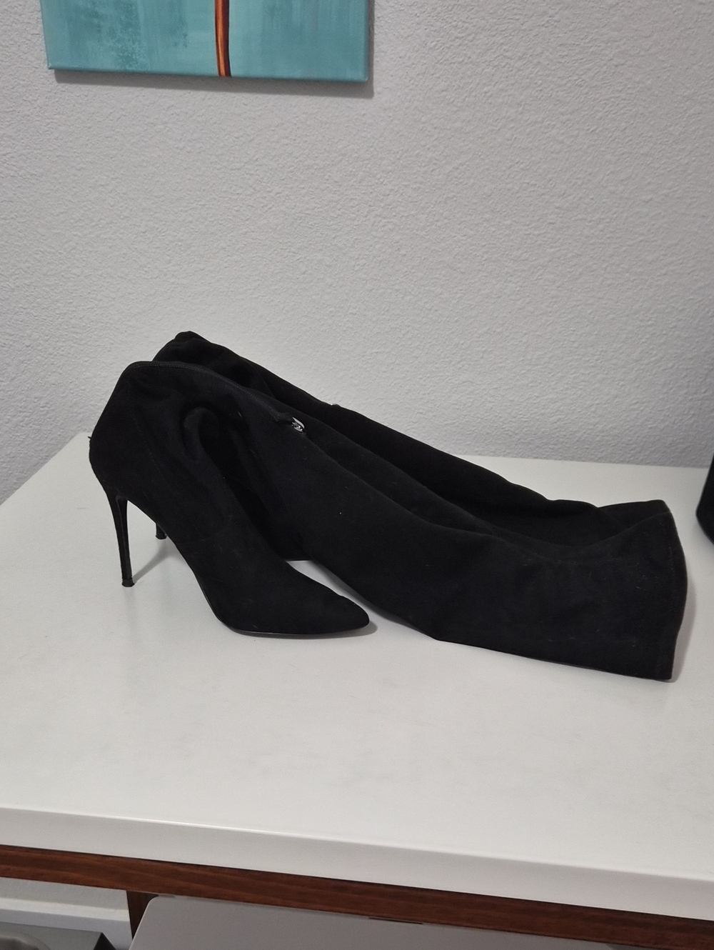Black Suede Pointed Toe Stiletto Thigh High Boots - Women